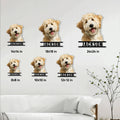 Labradoodle metal sign size guide showing multiple square size options styled on a living room wall