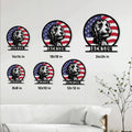 Labradoodle metal sign size guide showing six available square size options in a home setting