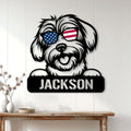 Havanese dog metal sign displayed on a white paneled wall above a console table