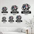 Havanese dog metal sign size guide showing six square size options in a living room setting