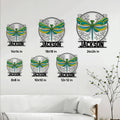 Dragonfly metal sign size guide showing available square sizes from 8 by 8 to 24 by 24 inches