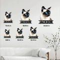 Siamese cat metal sign shown in multiple size options as living room wall decor