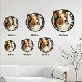Sheltie metal sign size guide showing several round sign sizes displayed in a bright living room