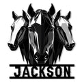 Custom horse metal sign featuring three bold geometric horse portraits in a striking black-and-white design