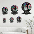 Golf metal sign size guide displaying multiple round sign sizes in a living room wall setting