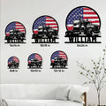 Trucker metal sign size guide showing six available square sizes from 8 by 8 to 24 by 24 inches