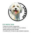Havanese dog metal sign feature graphic showing the cut metal sign design and product benefits