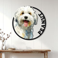 Havanese dog portrait metal sign displayed as welcoming wall decor in a bright home entryway