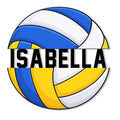 Custom volleyball metal sign featuring a bold blue, yellow, and white volleyball design