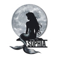 Mermaid metal sign featuring a dark mermaid silhouette against a textured full moon