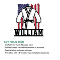Jiu Jitsu gi metal sign shown with product features for indoor or outdoor display