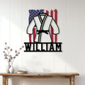 Jiu Jitsu wall sign displayed on a bright paneled wall above a console table