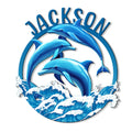 Custom dolphin metal sign featuring three blue dolphins leaping through ocean waves