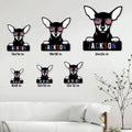 Miniature Pinscher metal sign size guide showing available square dimensions from 8 to 24 inches