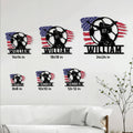 Soccer metal sign size guide showing six square size options from 8x8 to 24x24 inches