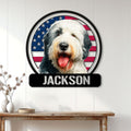 Old English Sheepdog wall sign displayed on a bright paneled entryway wall