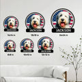 Old English Sheepdog metal sign size guide showing multiple square size options
