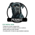 Cane Corso metal sign feature graphic highlighting cut-steel construction and indoor or outdoor display