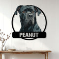 Cane Corso wall sign displayed above a rustic console table in a bright home entryway