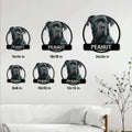 Cane Corso metal sign size guide showing available square sizes from 8 by 8 to 24 by 24 inches