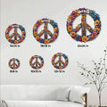 Floral peace sign metal sign size guide showing available sizes from 8 by 8 to 24 by 24 inches