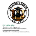 Cut metal goat sign showcasing three illustrated goats in a circular farm-inspired design