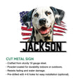 Dalmatian dog metal sign shown with cut-steel construction and indoor or outdoor display details