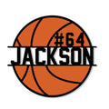 Bold orange basketball metal sign with a custom player-focused design for sports wall decor