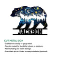 Bear metal sign product graphic showing a starry mountain landscape design and cut metal construction
