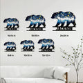 Bear metal sign size guide showing multiple available dimensions displayed on a living room wall