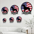 Boxer dog metal sign size guide showing six square size options on a bright living room wall