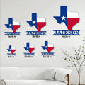 Texas metal sign size guide showing available square sizes from 8 by 8 to 24 by 24 inches