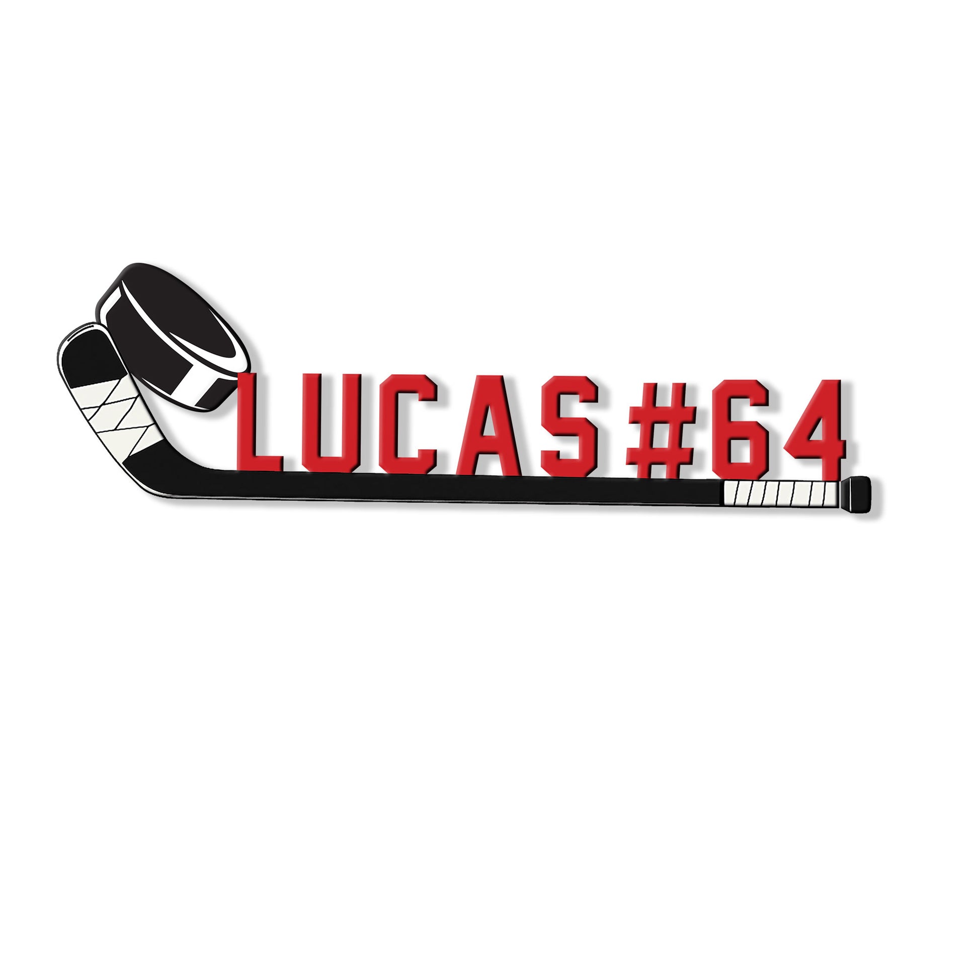 Custom hockey stick metal sign with bold player lettering and a black, white, and red hockey design