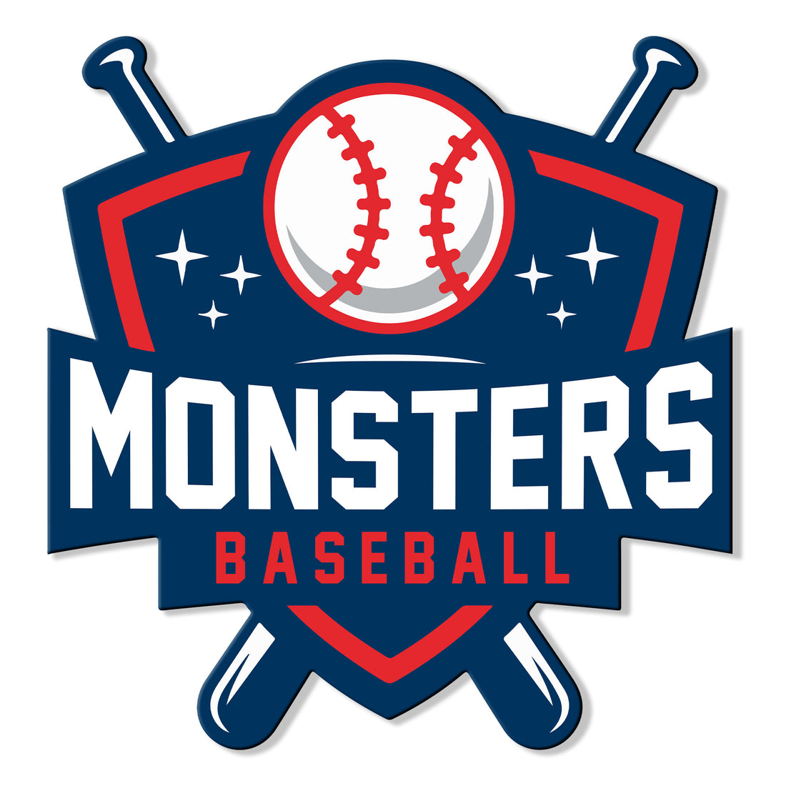 Custom baseball metal sign featuring a baseball, crossed bats, stars, and bold team-style graphics