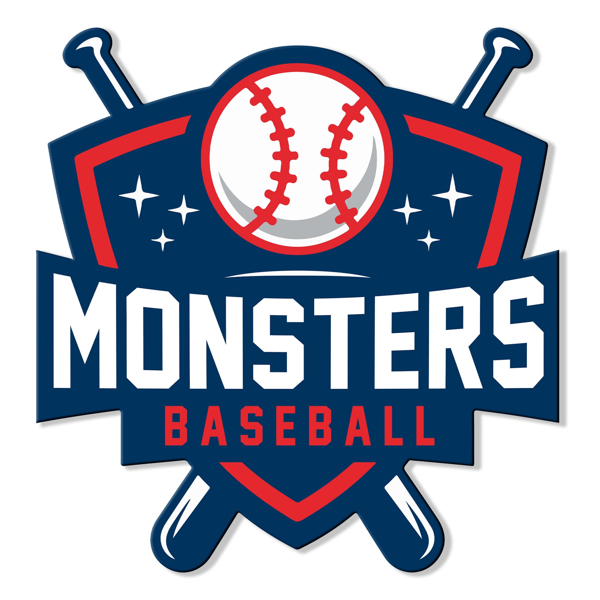 Custom baseball metal sign featuring a baseball, crossed bats, stars, and bold team-style graphics