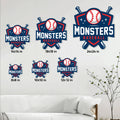 Baseball metal sign size guide showing available sizes from 8 by 8 inches to 24 by 24 inches