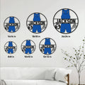 Wrestling metal sign size guide showing round designs in six available dimensions