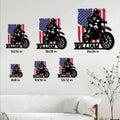 Motocross metal sign size guide showing the dirt bike rider design in multiple dimensions
