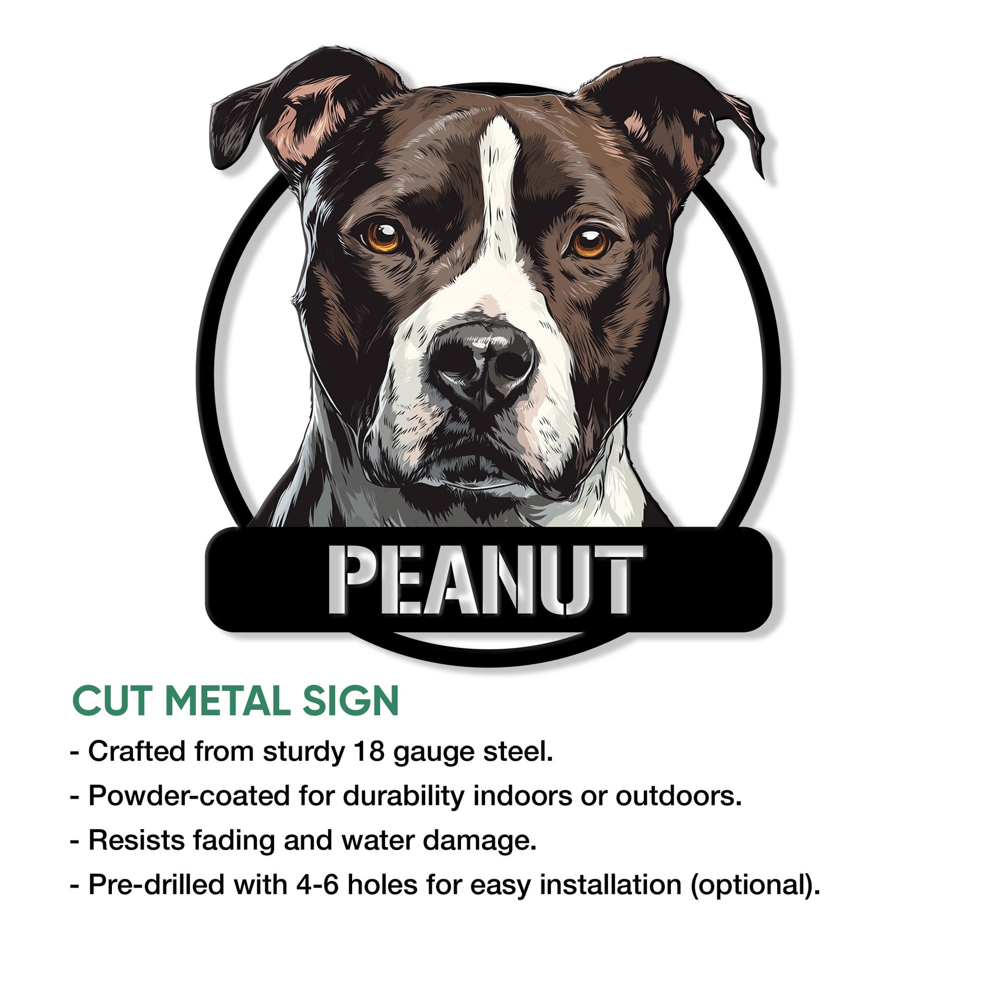 Staffordshire Bull Terrier metal sign feature graphic showing the cut-metal design and indoor or outdoor display use