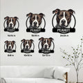 Staffordshire Bull Terrier metal sign size guide showing six available square size options