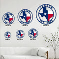 Texas metal sign size guide showing round wall decor options from 8 by 8 inches to 24 by 24 inches