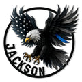 Custom police metal sign featuring a powerful American eagle with star-patterned wings