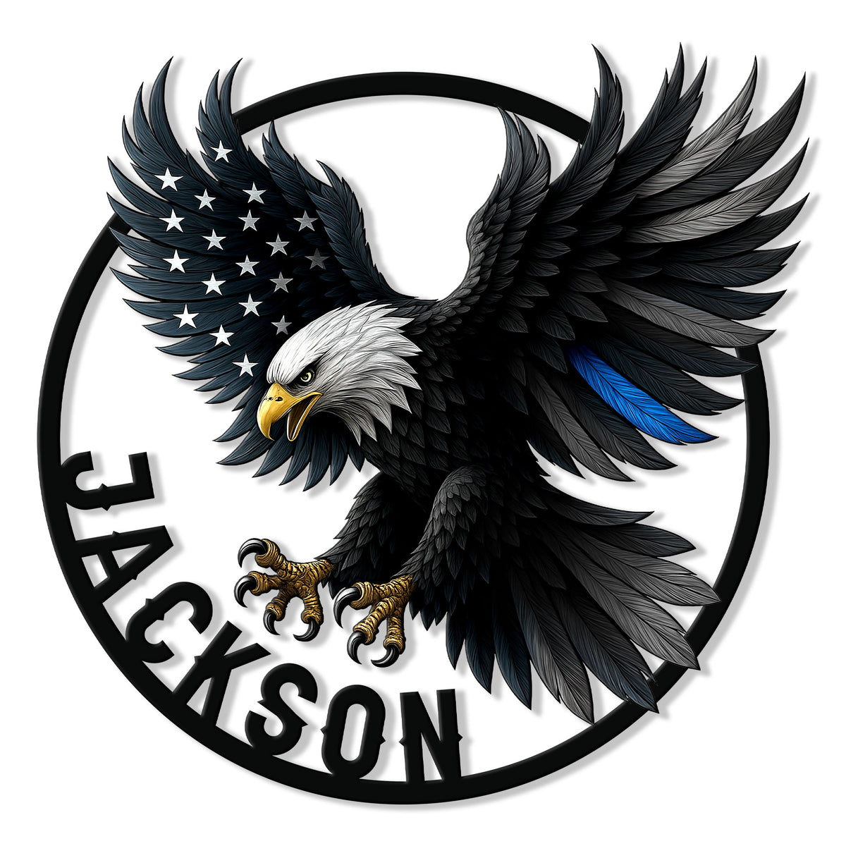 Custom police metal sign featuring a powerful American eagle with star-patterned wings