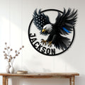 American eagle police wall sign displayed on a light wood-paneled entryway