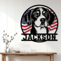 Patriotic Beagle wall sign displayed above a console table in a bright home interior