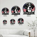 Patriotic Beagle metal sign displayed in multiple size options on a living room wall
