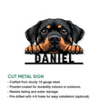 Rottweiler metal sign feature graphic showing the peeking dog artwork and cut-metal sign details