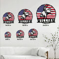 Rodeo bull riding metal sign displayed in multiple size options on a light paneled wall