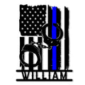 Custom police metal sign featuring a thin blue line flag and handcuffs silhouette