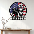 Patriotic Shih Tzu wall sign displayed above a console table in a bright home interior